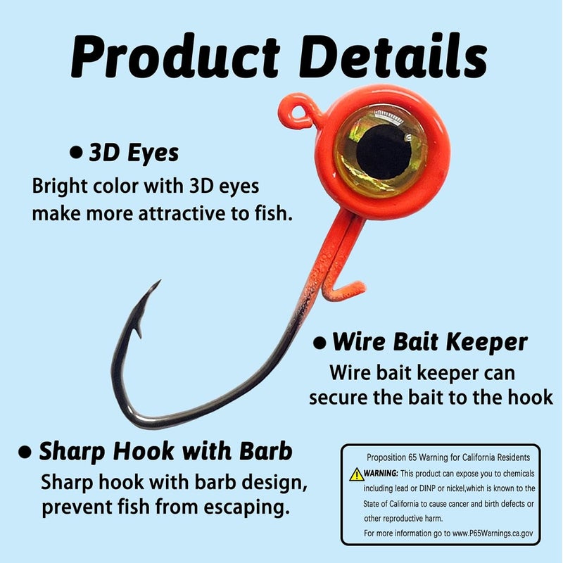 FISHCORNER Crappie Jigs,20Pcs Crappie Jig Heads Fishing Jigs for Bass Fishing 1/32oz,1/16oz,1/8oz - Image 2